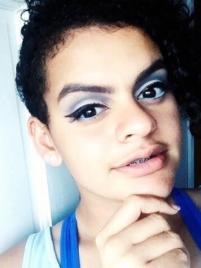 Mya in 2017 expermenting with a crazy-blue makeup